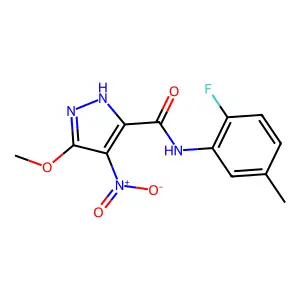 N-(2-fluoro-5-methylphenyl)-3-methoxy-4-nitro-1H-pyrazole-5-carboxamide structure