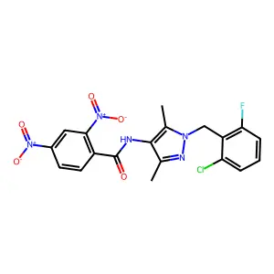 N-[1-(2-chloro-6-fluorobenzyl)-3,5-dimethyl-1H-pyrazol-4-yl]-2,4-dinitrobenzamide structure