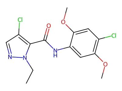 4-chloro-N-(4-chloro-2,5-dimethoxyphenyl)-2-ethylpyrazole-3-carboxamide structure