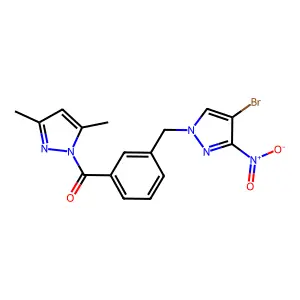 [3-[(4-bromo-3-nitropyrazol-1-yl)methyl]phenyl]-(3,5-dimethylpyrazol-1-yl)methanone structure