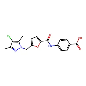 4-({5-[(4-chloro-3,5-dimethyl-1H-pyrazol-1-yl)methyl]-2-furoyl}amino)benzoic acid structure