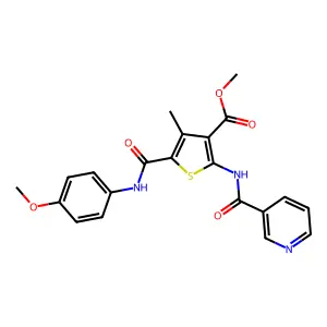 methyl 5-[(4-methoxyphenyl)carbamoyl]-4-methyl-2-(pyridine-3-carbonylamino)thiophene-3-carboxylate structure