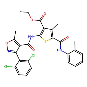 ethyl 2-({[3-(2,6-dichlorophenyl)-5-methyl-4-isoxazolyl]carbonyl}amino)-4-methyl-5-(2-toluidinocarbonyl)-3-thiophenecarboxylate structure