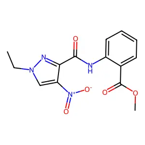 methyl 2-[({1-ethyl-4-nitro-1H-pyrazol-3-yl}carbonyl)amino]benzoate structure