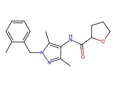 N-[3,5-dimethyl-1-[(2-methylphenyl)methyl]pyrazol-4-yl]oxolane-2-carboxamide structure