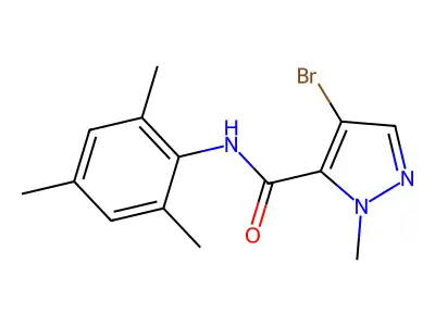 4-bromo-2-methyl-N-(2,4,6-trimethylphenyl)pyrazole-3-carboxamide structure