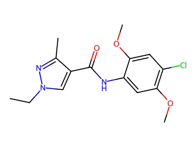 N-(4-chloro-2,5-dimethoxyphenyl)-1-ethyl-3-methylpyrazole-4-carboxamide structure