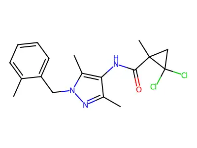 2,2-dichloro-N-[3,5-dimethyl-1-(2-methylbenzyl)-1H-pyrazol-4-yl]-1-methylcyclopropanecarboxamide structure