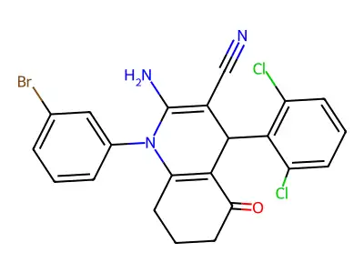 2-amino-1-(3-bromophenyl)-4-(2,6-dichlorophenyl)-5-oxo-1,4,5,6,7,8-hexahydro-3-quinolinecarbonitrile structure