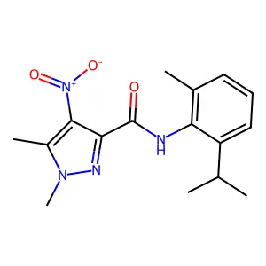 1,5-dimethyl-N-(2-methyl-6-propan-2-ylphenyl)-4-nitropyrazole-3-carboxamide structure