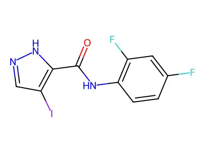 N-(2,4-difluorophenyl)-4-iodo-1H-pyrazole-3-carboxamide structure