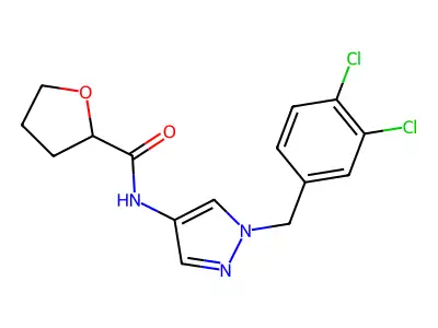 N-[1-[(3,4-dichlorophenyl)methyl]pyrazol-4-yl]oxolane-2-carboxamide structure