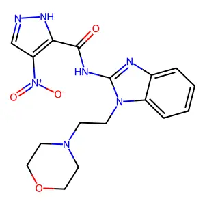 N-[1-(2-morpholin-4-ylethyl)benzimidazol-2-yl]-4-nitro-1H-pyrazole-5-carboxamide structure