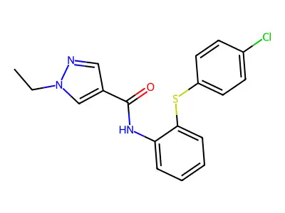 N-[2-(4-chlorophenyl)sulfanylphenyl]-1-ethylpyrazole-4-carboxamide structure