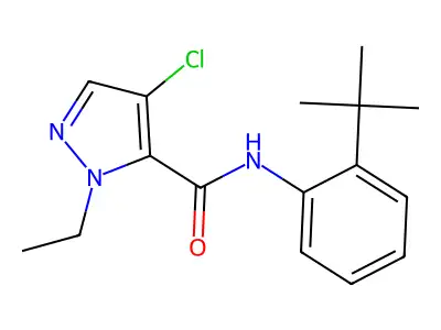 N-(2-tert-butylphenyl)-4-chloro-2-ethylpyrazole-3-carboxamide structure