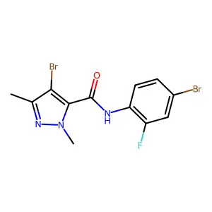 4-bromo-N-(4-bromo-2-fluorophenyl)-1,3-dimethyl-1H-pyrazole-5-carboxamide structure