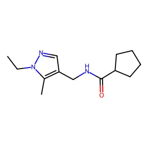 N-[(1-ethyl-5-methylpyrazol-4-yl)methyl]cyclopentanecarboxamide structure