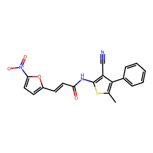 (E)-N-(3-cyano-5-methyl-4-phenylthiophen-2-yl)-3-(5-nitrofuran-2-yl)prop-2-enamide structure