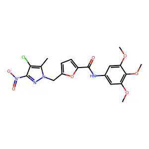 5-[(4-chloro-5-methyl-3-nitropyrazol-1-yl)methyl]-N-(3,4,5-trimethoxyphenyl)furan-2-carboxamide structure