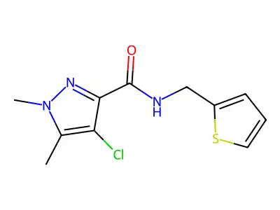 4-chloro-1,5-dimethyl-N-(thiophen-2-ylmethyl)pyrazole-3-carboxamide structure