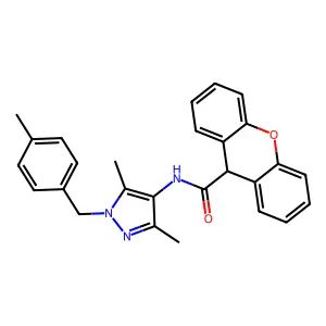 N-[3,5-dimethyl-1-[(4-methylphenyl)methyl]pyrazol-4-yl]-9H-xanthene-9-carboxamide structure
