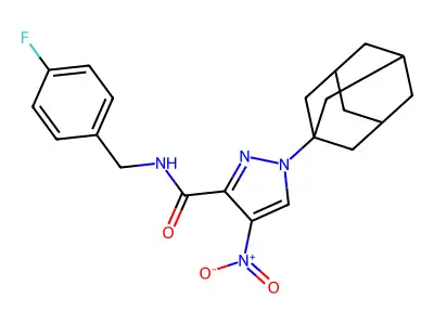 1-(1-adamantyl)-N-[(4-fluorophenyl)methyl]-4-nitropyrazole-3-carboxamide structure