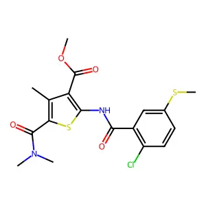 methyl 2-({[2-chloro-5-(methylsulfanyl)phenyl]carbonyl}amino)-5-(dimethylcarbamoyl)-4-methylthiophene-3-carboxylate structure