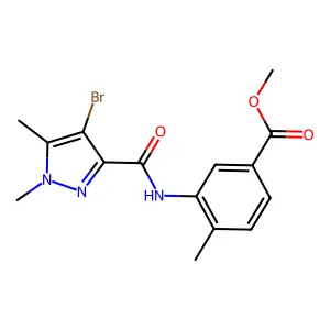 methyl 3-{[(4-bromo-1,5-dimethyl-1H-pyrazol-3-yl)carbonyl]amino}-4-methylbenzoate structure
