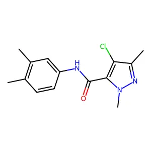 4-chloro-N-(3,4-dimethylphenyl)-2,5-dimethylpyrazole-3-carboxamide structure
