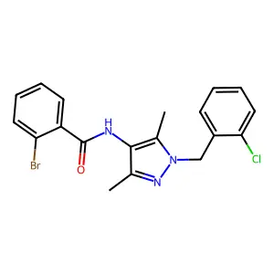 2-bromo-N-[1-[(2-chlorophenyl)methyl]-3,5-dimethylpyrazol-4-yl]benzamide structure
