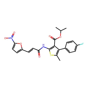 isopropyl 4-(4-fluorophenyl)-2-[(3-{5-nitro-2-furyl}acryloyl)amino]-5-methyl-3-thiophenecarboxylate structure