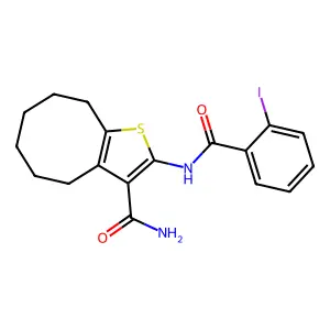 2-[(2-iodobenzoyl)amino]-4,5,6,7,8,9-hexahydrocycloocta[b]thiophene-3-carboxamide structure