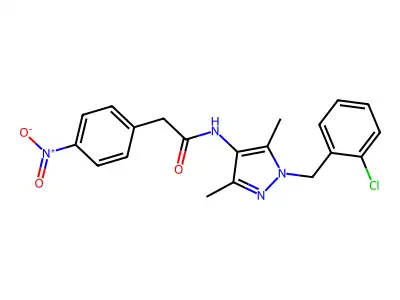 N-[1-(2-chlorobenzyl)-3,5-dimethyl-1H-pyrazol-4-yl]-2-(4-nitrophenyl)acetamide structure