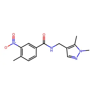 N-[(1,5-dimethylpyrazol-4-yl)methyl]-4-methyl-3-nitrobenzamide structure