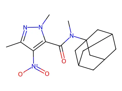 N-(1-adamantyl)-N,2,5-trimethyl-4-nitropyrazole-3-carboxamide structure