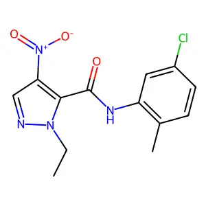 N-(5-chloro-2-methylphenyl)-2-ethyl-4-nitropyrazole-3-carboxamide structure