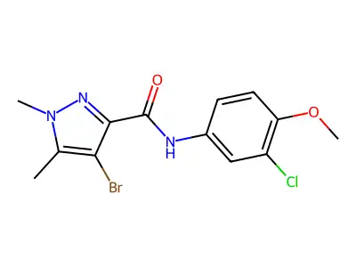 4-bromo-N-(3-chloro-4-methoxyphenyl)-1,5-dimethylpyrazole-3-carboxamide structure