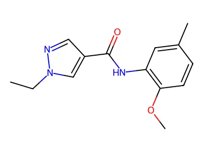 1-ethyl-N-(2-methoxy-5-methylphenyl)pyrazole-4-carboxamide structure