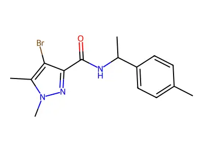 4-bromo-1,5-dimethyl-N-[1-(4-methylphenyl)ethyl]pyrazole-3-carboxamide structure
