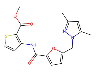 methyl 3-({5-[(3,5-dimethyl-1H-pyrazol-1-yl)methyl]-2-furoyl}amino)-2-thiophenecarboxylate structure