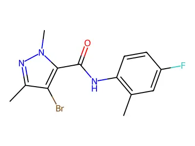 4-bromo-N-(4-fluoro-2-methylphenyl)-2,5-dimethylpyrazole-3-carboxamide structure