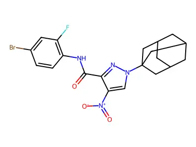 1-(1-adamantyl)-N-(4-bromo-2-fluorophenyl)-4-nitropyrazole-3-carboxamide structure
