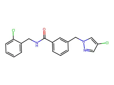 N-[(2-chlorophenyl)methyl]-3-[(4-chloropyrazol-1-yl)methyl]benzamide structure