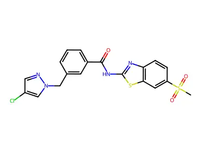 3-[(4-chloro-1H-pyrazol-1-yl)methyl]-N-[6-(methylsulfonyl)-1,3-benzothiazol-2-yl]benzamide structure