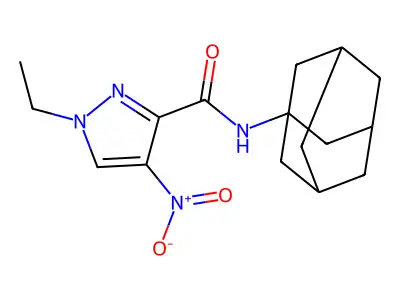 N-(1-adamantyl)-1-ethyl-4-nitro-1H-pyrazole-3-carboxamide structure