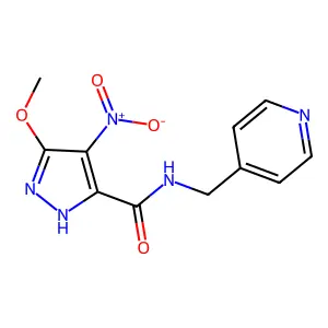 3-methoxy-4-nitro-N-(pyridin-4-ylmethyl)-1H-pyrazole-5-carboxamide structure