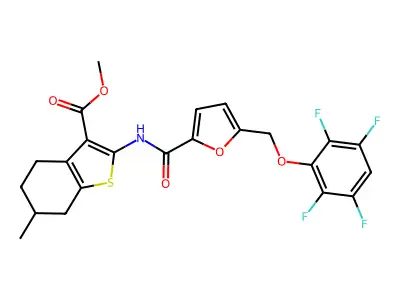 methyl 6-methyl-2-({5-[(2,3,5,6-tetrafluorophenoxy)methyl]-2-furoyl}amino)-4,5,6,7-tetrahydro-1-benzothiophene-3-carboxylate structure