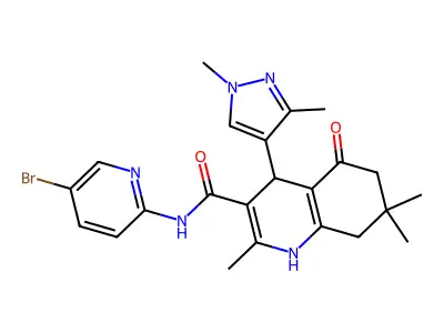 N-(5-bromo-2-pyridinyl)-4-(1,3-dimethyl-1H-pyrazol-4-yl)-2,7,7-trimethyl-5-oxo-1,4,5,6,7,8-hexahydro-3-quinolinecarboxamide structure
