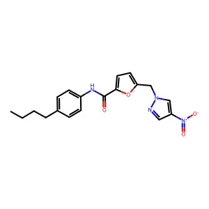 N-(4-butylphenyl)-5-[(4-nitropyrazol-1-yl)methyl]furan-2-carboxamide structure