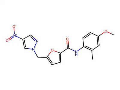 N-(4-methoxy-2-methylphenyl)-5-[(4-nitropyrazol-1-yl)methyl]furan-2-carboxamide structure